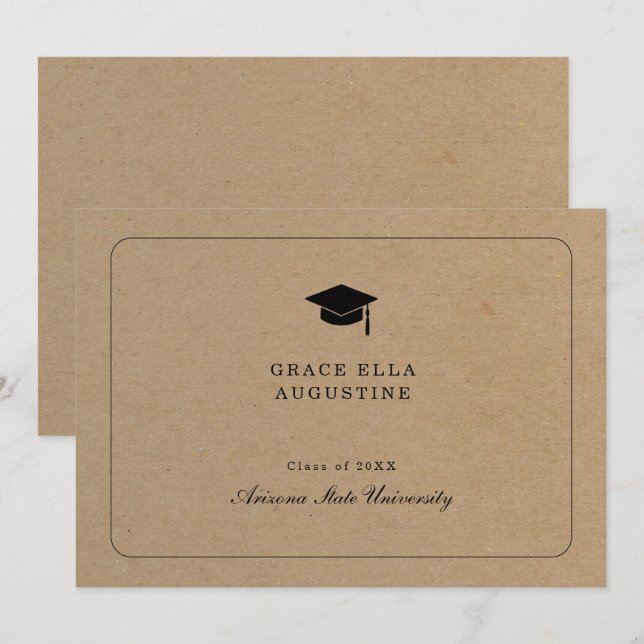 Invitation Annonce de remise de diplômes simple - Fond Kraft (Devant / Derrière)