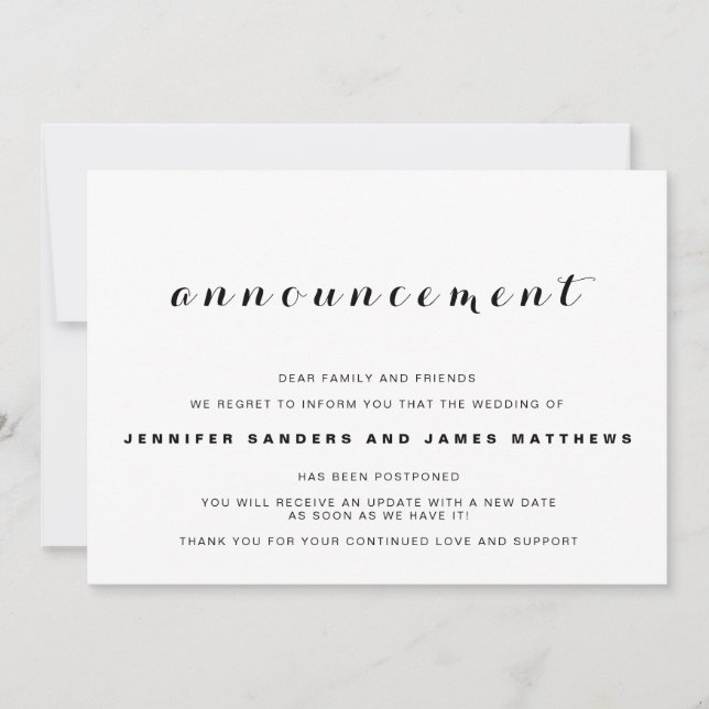 Invitation Annonce de report de mariage (Devant)