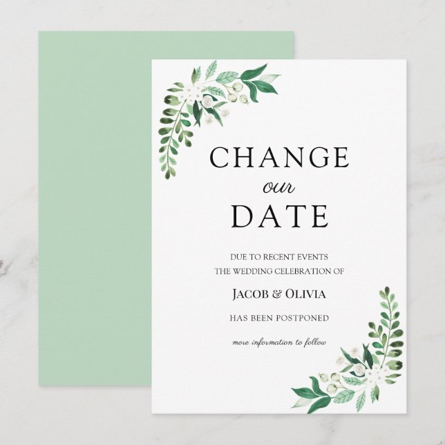 Invitation Annonce de report de mariage de verdure (Devant / Derrière)