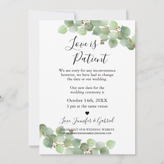 Invitation Annonce de report de mariage : L'amour est patient (Dos)