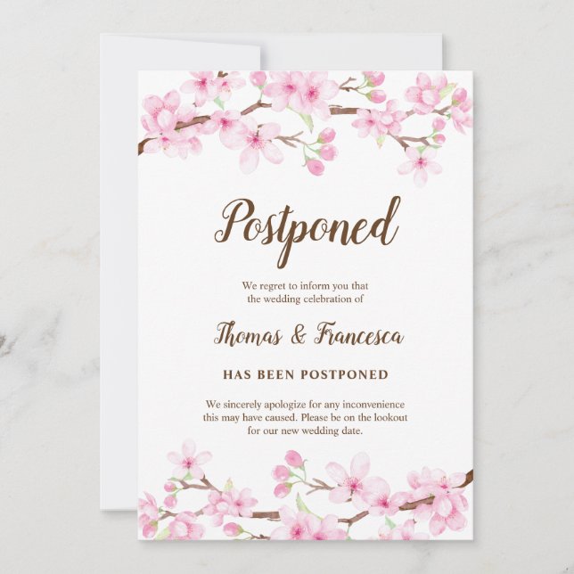 Invitation Annonce de report de mariage sous les cerisiers en (Devant)