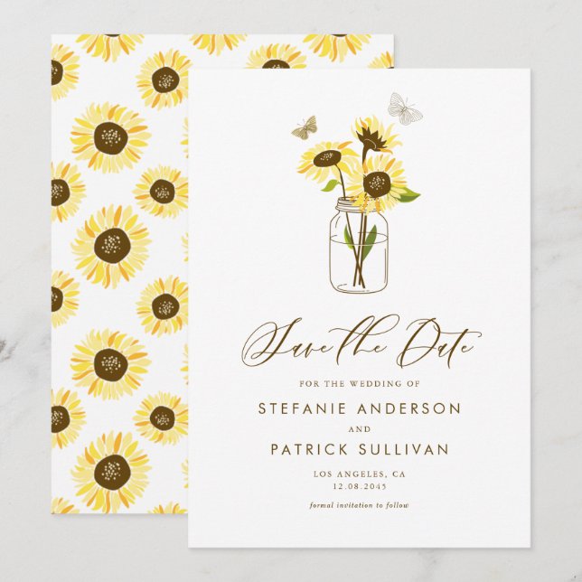 Invitation Annonce de sauvegarde de date avec des tournesols  (Devant / Derrière)