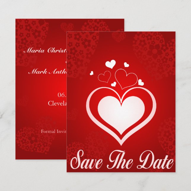 Invitation Annonce de sauvegarde de date Cœurs rouges et blan (Devant / Derrière)