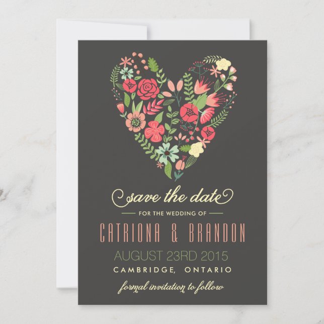 Invitation Annonce de sauvegarde de date de cœur floral roman (Devant)