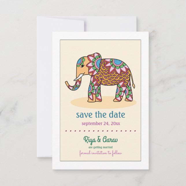 Invitation Annonce de sauvegarde de la date de l'éléphant ind (Devant)