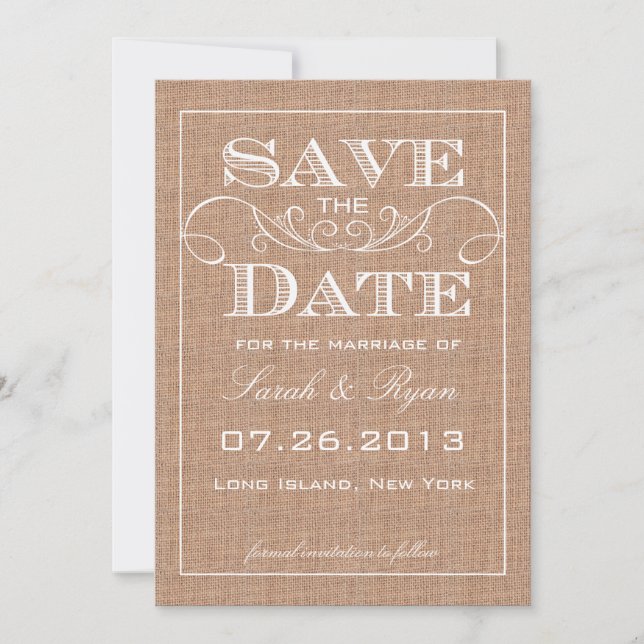 Invitation Annonce de Save the Date avec Imprimé de Burlap Ru (Devant)