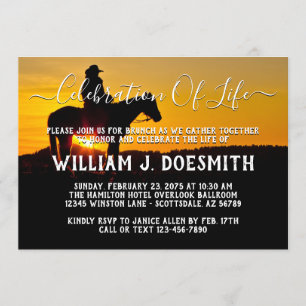 Invitation Annonce de service commémoratif Cowboy Sunset
