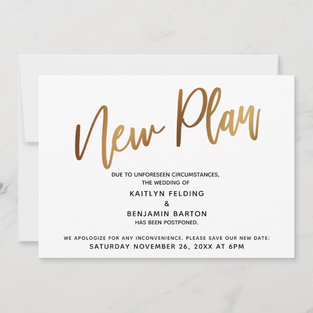 Invitation Annonce du "Nouveau Plan" de Mariage Repoussé Or (Devant)