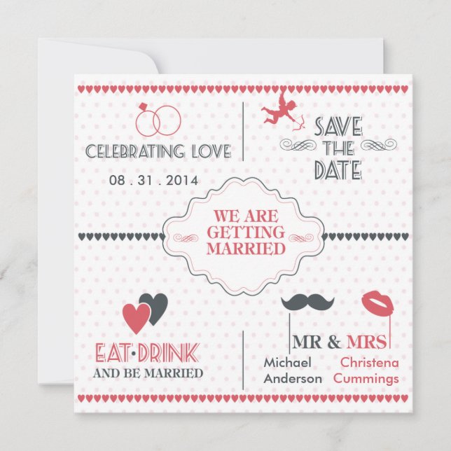 Invitation Annonce Enregistrer La Date de Célébration d'Amour (Devant)