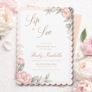 Invitation Annonce Fille Élégante en Fleur Sip & See