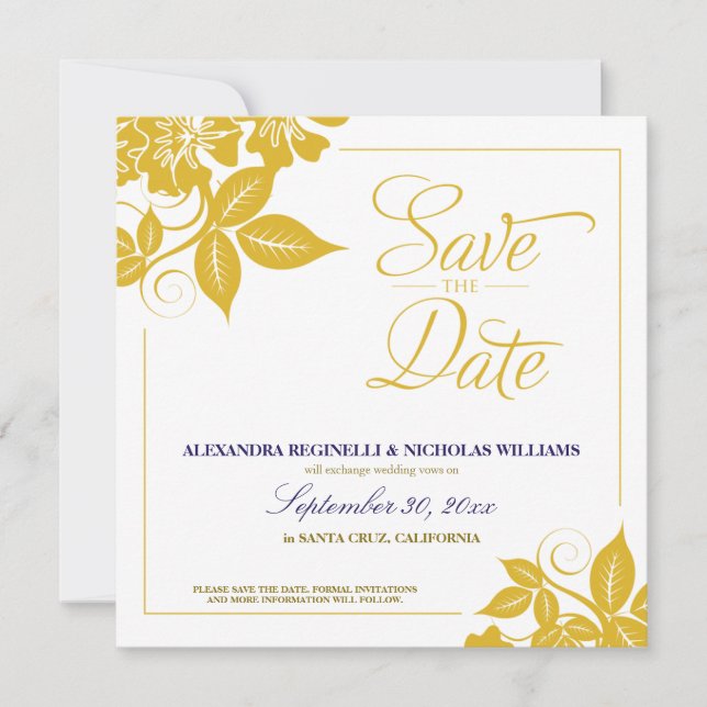 Invitation Annonce moderne de sauvegarde de date à motif flor (Devant)