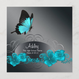 Invitation Annonces bleues turquoises d'obtention du diplôme