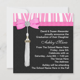 Invitation Annonces de Graduation de Hot Pink Zebra