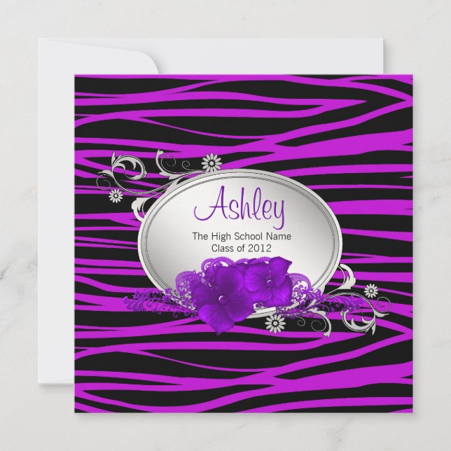 Invitation Annonces de Graduation Girls Purple Zebra (Devant)