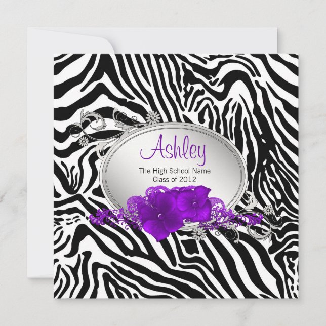 Invitation Annonces de Graduation Girls Purple Zebra (Devant)