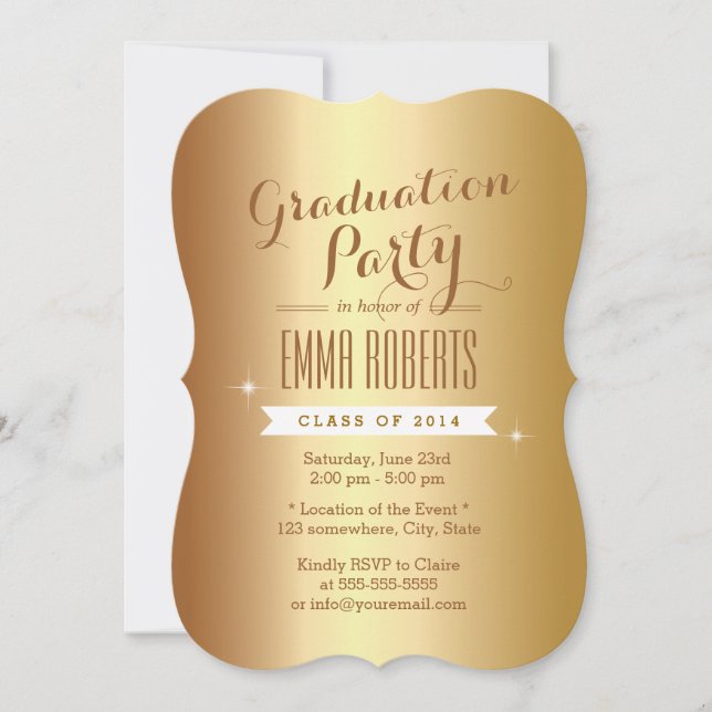 Invitation Annonces de la fête de graduation de Gold Foil élé (Devant)
