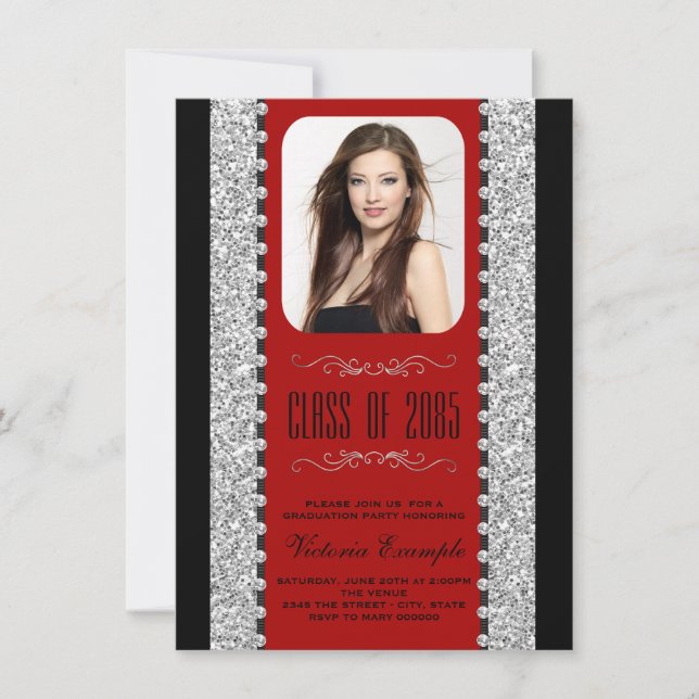 Invitation Annonces de Parties scintillant rouge et noire (Devant)