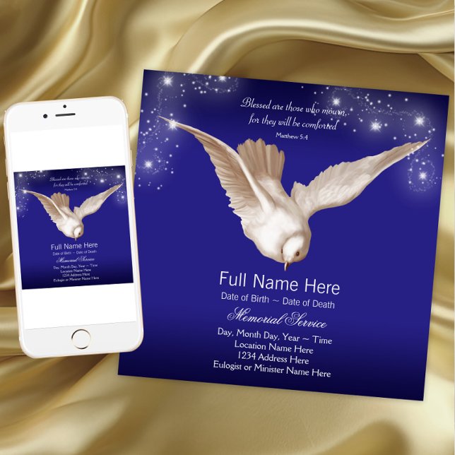 Invitation Annonces du service commémoratif Blue Dove (Dove memorial service announcements. Instant download and printed announcements are available.)