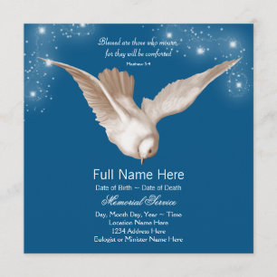 Invitation Annonces du service mémorial Blue Dove