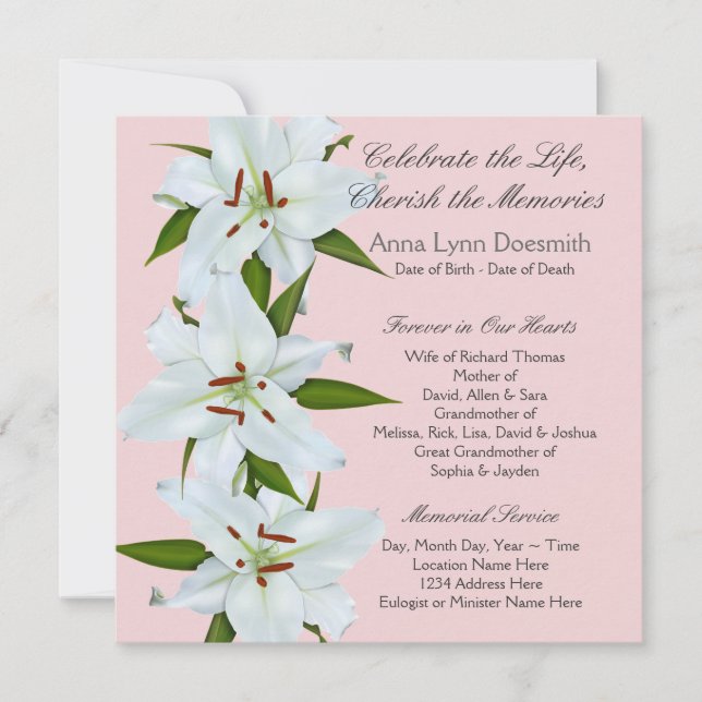 Invitation Annonces funéraires de Lily blanche (Devant)