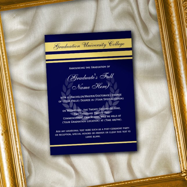 Invitation Annonces officielles de diplômes de collège Blue G (Formal college graduation announcement)