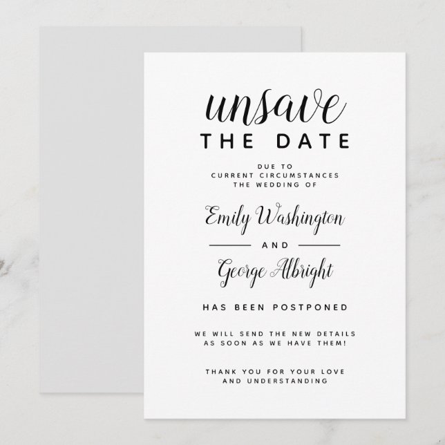 Invitation Annulation de la date et nouvelle date officielle  (Devant / Derrière)