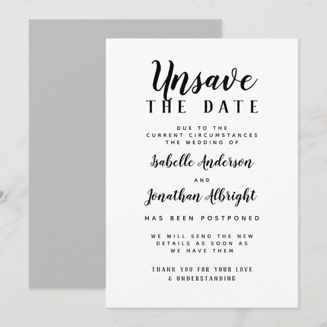 Invitation Annuler la date du mariage Report de mariage (Devant / Derrière)