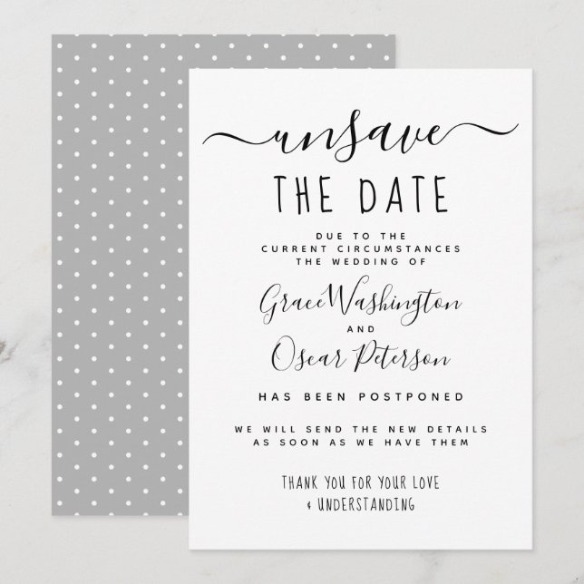 Invitation Annuler L'Enregistrement De La Date De Remplacemen (Devant / Derrière)