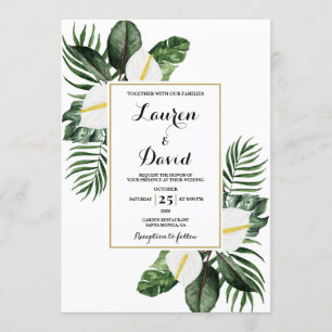 Invitation Anthurium blanc et mariage de verdure