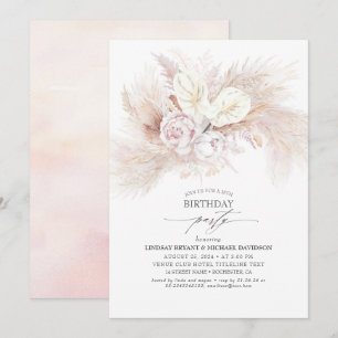 Invitation Anthurium blanc et Pampas Grass fête d'anniversair