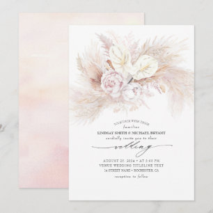Invitation Anthurium blanc et Pampas Grass mariage élégant