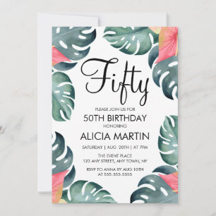 Invitation Anthurium d'été & Monstera Verdure Anniversaire