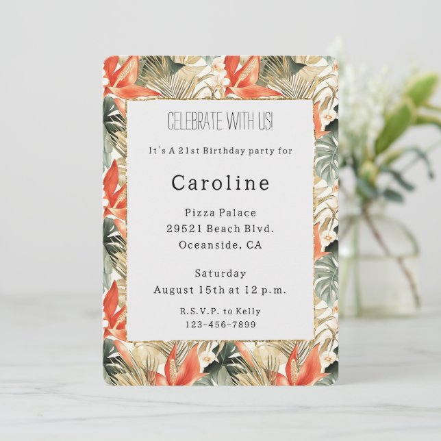 Invitation Anthurium orange tropical Anniversaire floral (Debout devant)