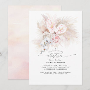 Invitation Anthurium rose et Pampas Grass Floral Baptême