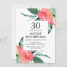 Invitation Anthurium Tropical Elégant & Monstera Anniversaire