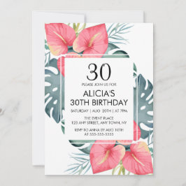 Invitation Anthurium Tropical Moderne & Monstera Anniversaire