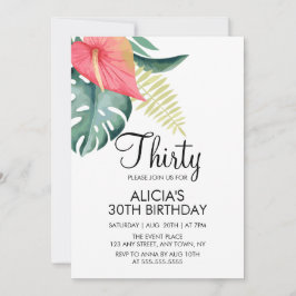 Invitation Anthurium tropical & Monstera Aquarelle Anniversai