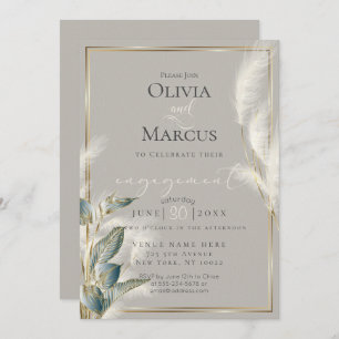 Invitation Anthurium turquoise et laiton Pampas en plumes