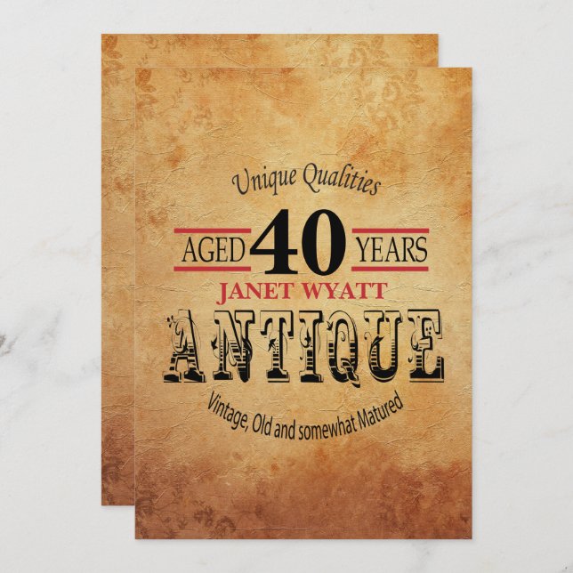 Invitation Antique 40e anniversaire (Devant / Derrière)