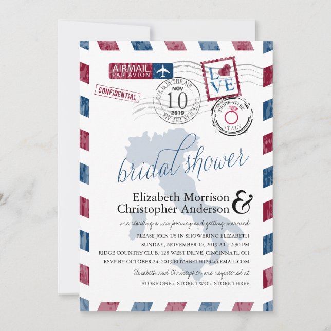 Invitation Antique Airmail Italie | Fête des mariées (Devant)