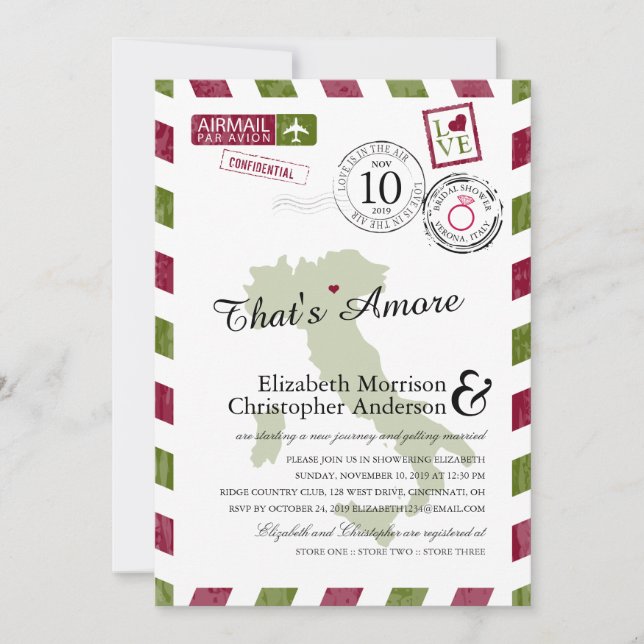 Invitation Antique Airmail Vérone Italie | Fête des mariées (Devant)