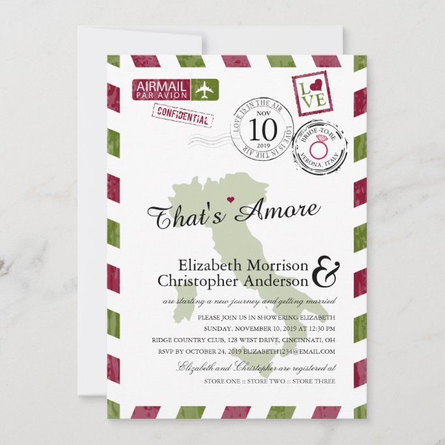 Invitation Antique Airmail Vérone Italie | Fête des mariées (Devant)