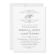 Antique Argent Flourish Monogramme Mariage Invitat