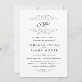 Invitation Antique Argent Flourish Monogramme Mariage Invitat