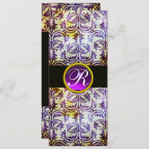 Invitation ANTIQUE DAMASK MONOGRAM, noir blanc violet, argent