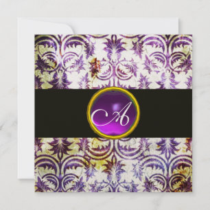 Invitation ANTIQUE DAMASK MONOGRAS, violet blanc, champagne