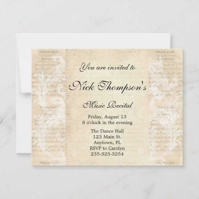 Invitation antique de considérant de musique (Devant)