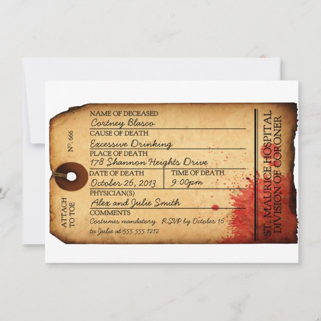 Invitation antique d'étiquette d'orteil - morgue - (Devant)