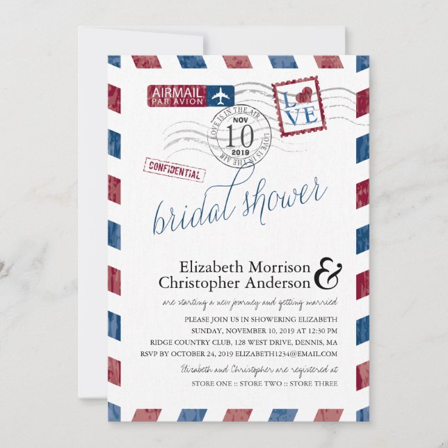 Invitation Antique Fête des mariées Airmail (Devant)