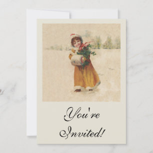 Invitation Antique Fille de Noël Enfant d'hiver